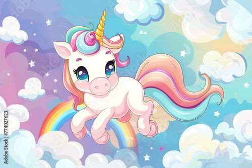 Cute very bright colorful illustration of a baby unicorn © Denis