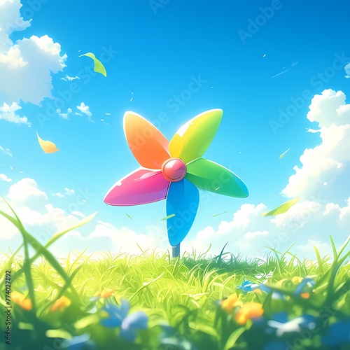 Captivating Colorful Pinwheels Spinning in a Clear Sky