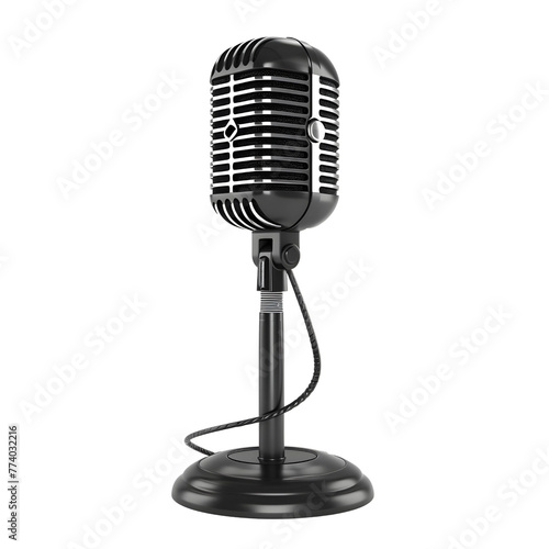 Realistic black mic for stage, vocal, karaoke or public speech, Modern and vintage audio equipment. 3d vector illustration