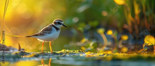 The cutest birds of wetlands. Colorful nature background. Little Ringed Plover. Charadrius dubius. The height of this cute bird; It is 14-15 cm and weighs 33-49 grams.