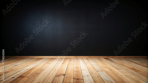Vintage Wooden Interior Room with Empty Space Black Wall