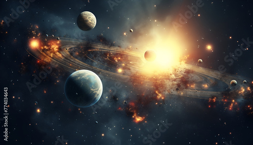 Galaxy With Vibrant Planets Cinematic Galaxy With Vibrant Planets Astrological background with planets and sun 