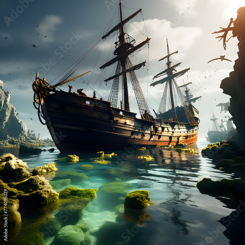 ship wreck in sea, ai-generatet