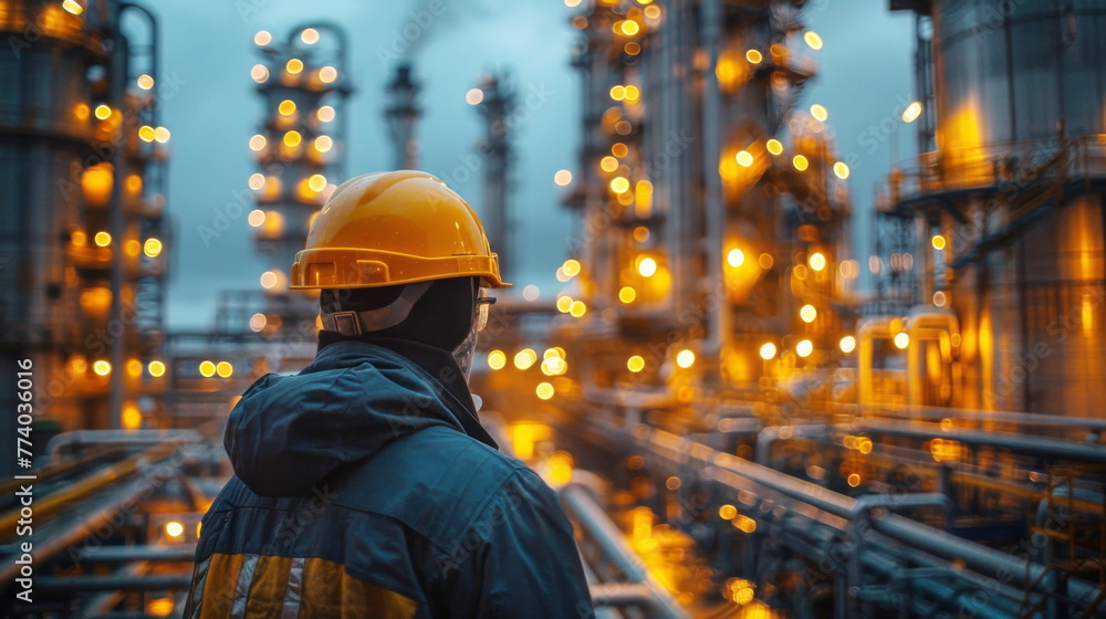 Engineer in Hard Hat Inspecting Oil Refinery Engineer in Hard Hat Inspecting Oil Refinery