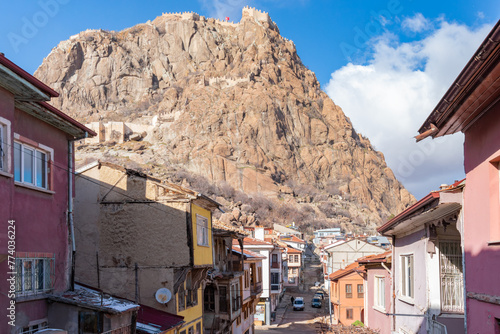 Historical Afyonkarahisar houses and Afyonkarahisar castle (Karahisar Castle) photo