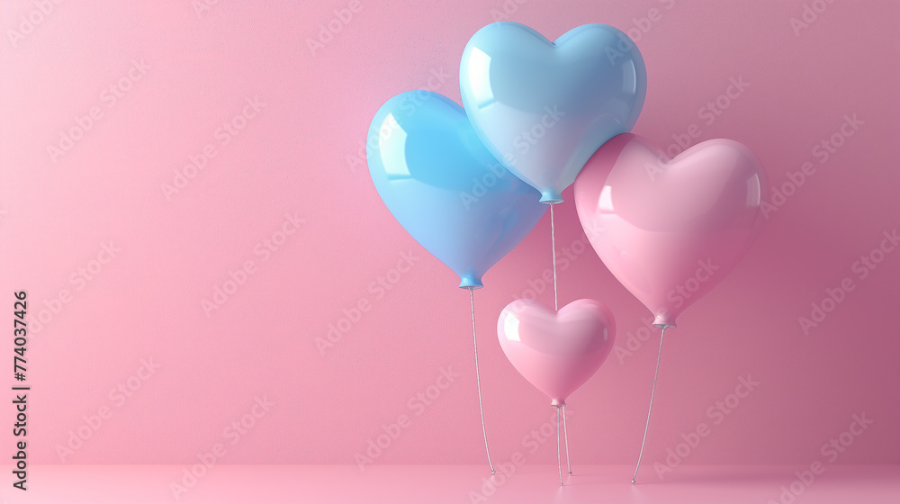 3d render, heart balloon with pink background