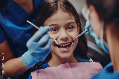 Cheerful Girl at Dental Checkup, Pediatric Dentist Examination, Oral Care