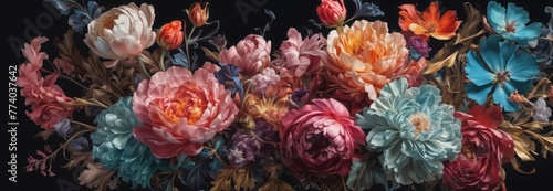 painting of colorful flowers against a black background. © i-element