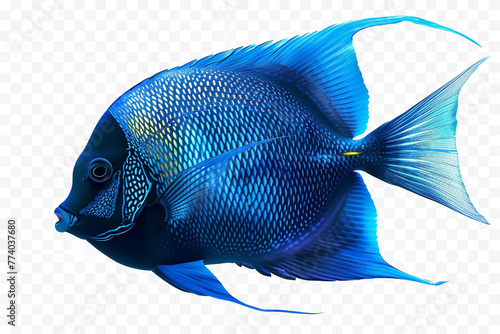 Blue fish isolated on transparent background world ocean day concept  #774037680