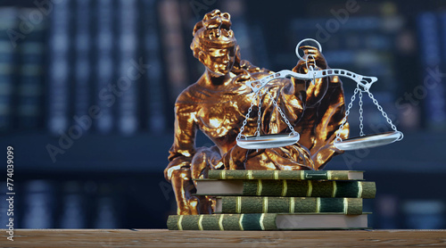 Statue of Lady Justice with scales. Rule of law concept. 