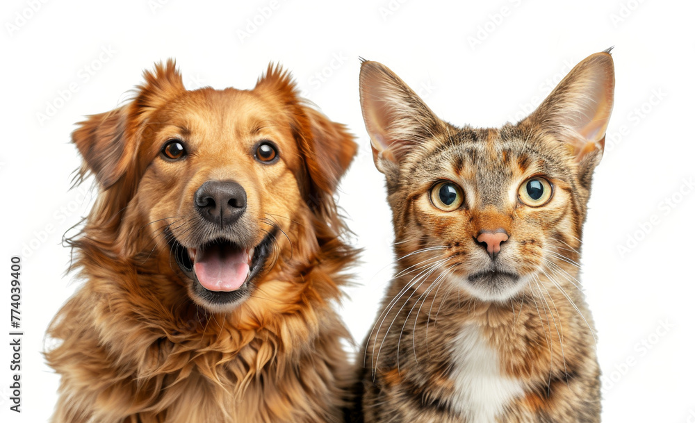 Charming Dog and Cat Pals Portrait Against White Background