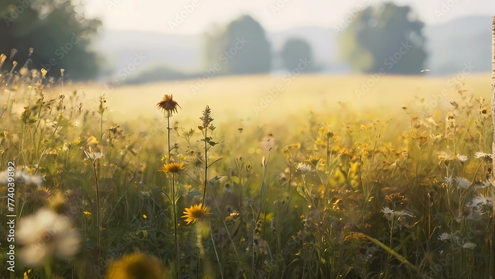 Fototapeta premium A sunlit meadow alive with the hum of bees