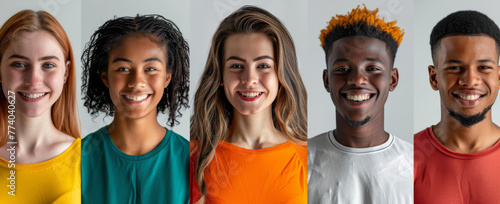 Diverse Group of Smiling Young Adults in Colorful Attire photo
