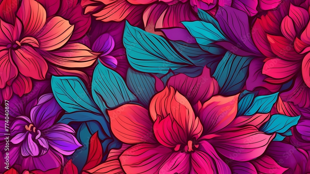 Fototapeta premium Vivid Blossoms: Seamless Texture Bursting with Vibrant Colors