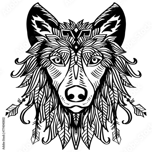 Wolf head mandala zentangle. Hand drawing illustration.