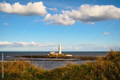 St Mary's Lighthouse in the North Sea, on the small rocky St Mary's Island, just north of Whitley Bay on the North East coast of England