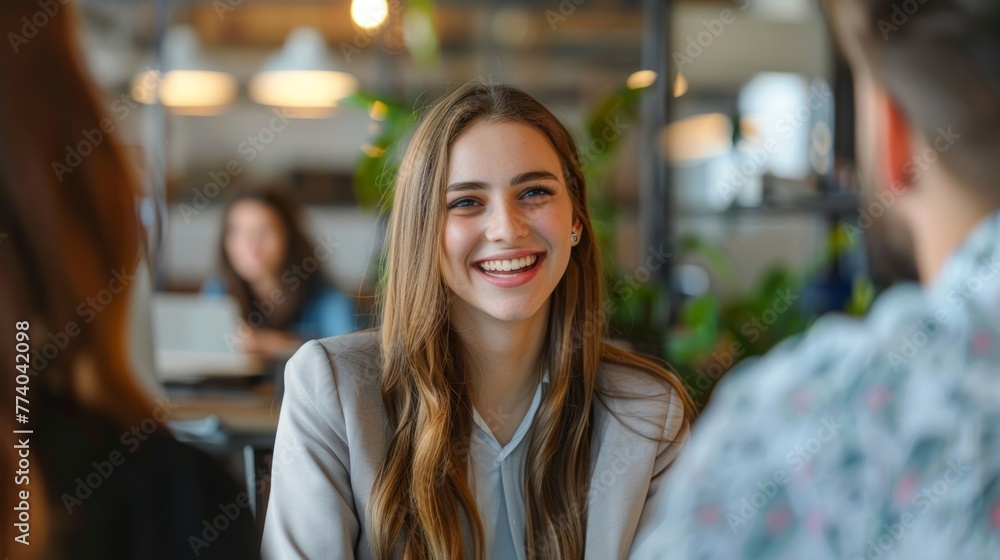 a confident young lady who conducts an interview a confident young lady who conducts an interview