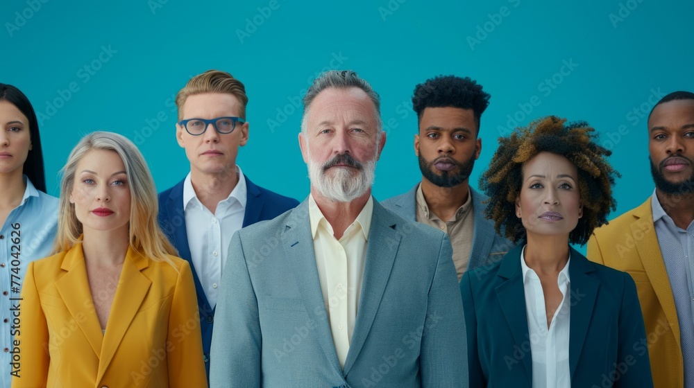 Fototapeta premium group of business people on blue background