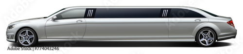 Modern silver limousine on a transparent background in png format.