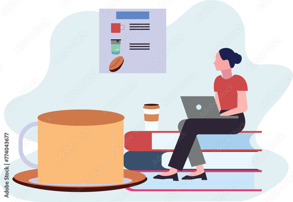 Girl is using laptop and drinking coffee. Girl is using laptop and drinking coffee.