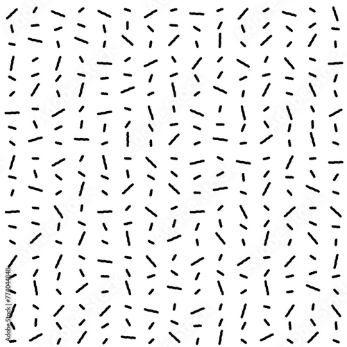 Scattered small dash pattern. Seamless black sprinkle vector background. Abstract repeat fashion print with linear brush stroke design. Minimalist short slash hand drawn endless modern wallpaper.