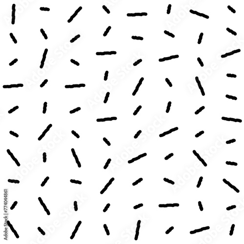 Seamless scattered small dash pattern in square. Black geometric sprinkle abstract vector graphic design. Minimalist noise texture repeat illustration. Short hatch decor squiggle tile wallpaper.