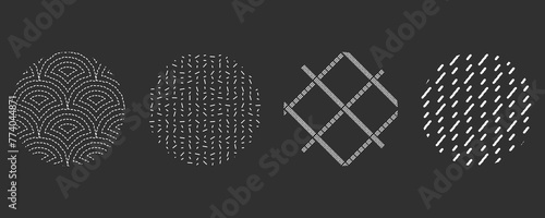 Seamless small dash pattern circle set. Black vector crosshatch scandinavian scattered print. Abstract minimal hipster repeat texture design. Modern diagonal endless tribal stroke grunge wallpaper.