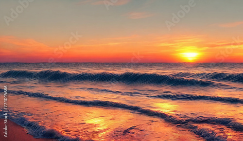 Sunset over the sea panorama . AI Generative