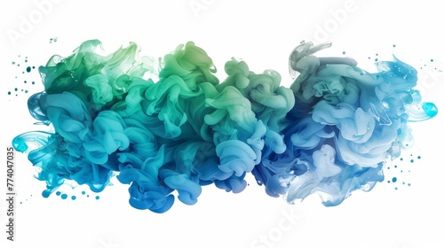 Abstract composition with blue and green oil paint clouds. Modern illustration.