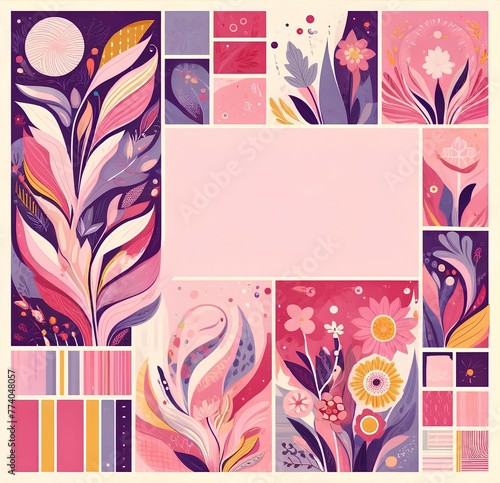 Vibrant Assortment of Abstract Floral Designs and Patterns in Soft Pastel Tones Pink Scrapbooking.