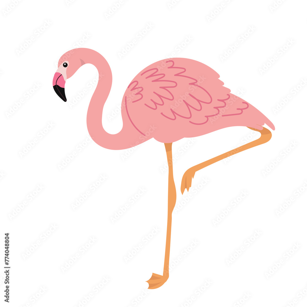 Fototapeta premium pink flamingo in flat style on white background vector