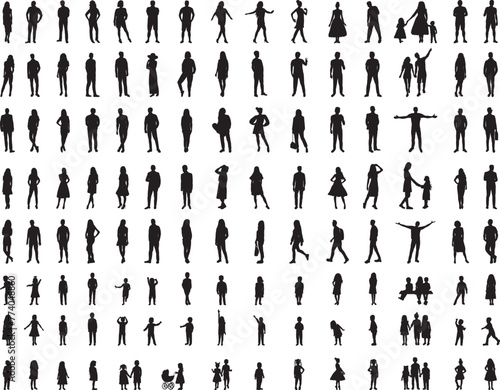 set of people silhouette on white background vector