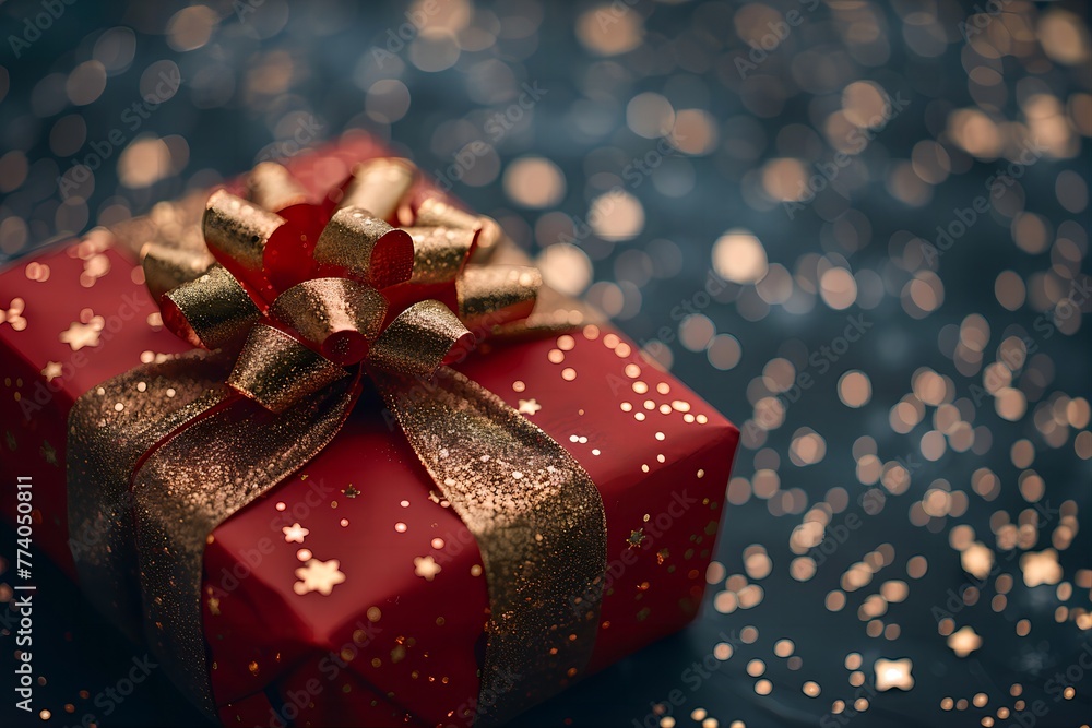 Elegant Red Gift Box with Golden Ribbon on Dark Starry Background: Ideal for Mother’s Day Christmas, Birthday, Valentine, or Wedding Celebrations,Hasselblad Shot with Professional Color Grading Elegant Red Gift Box with Golden Ribbon on Dark Starry Background: Ideal for Mother’s Day Christmas, Birthday, Valentine, or Wedding Celebrations,Hasselblad Shot with Professional Color Grading
