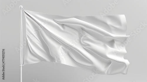 White waving flag template. For your design. Empty white flagpole, for your design. Modern 3D mockup.