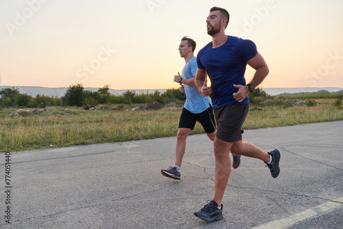 Marathon Partners: Two Athletic Friends Training Together for Upcoming Competition.