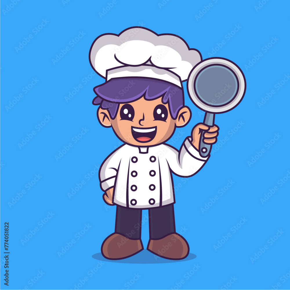 Cute a little chef boy cartoon illustration. Study icon concept. Flat cartoon style. Cute a little chef boy cartoon illustration. Study icon concept. Flat cartoon style.