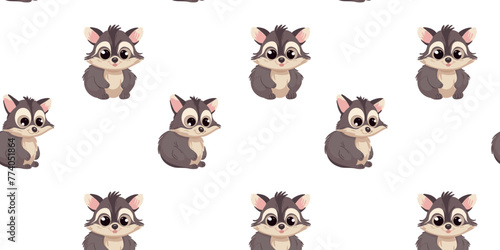 Seamless pattern with raccoons  hand drawn vector illustration.