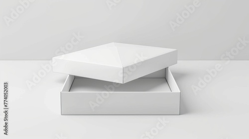 This white box mockup shows a blank box template with a separate lid in a 3D rendering