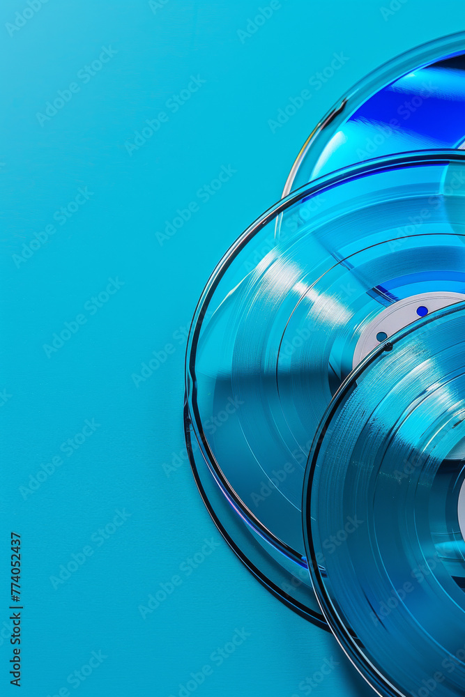 Stack of Shiny CDs on Vibrant Blue Background for Modern Media Concept Stack of Shiny CDs on Vibrant Blue Background for Modern Media Concept