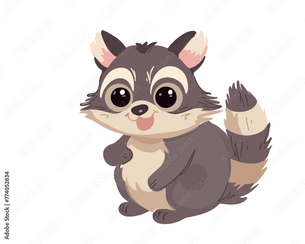 Happy cartoon cute raccoon, hand drawn vector illustration. Happy cartoon cute raccoon, hand drawn vector illustration.