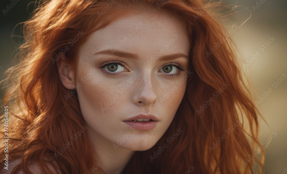 Portrait of a beautiful red-haired model, a ginger model with a face of beauty and red hair , detailed Portrait of a beautiful red-haired model, a ginger model with a face of beauty and red hair , detailed