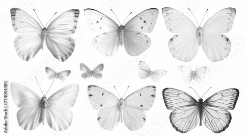 An isolated white background with a lot of white butterflies. © Zaleman