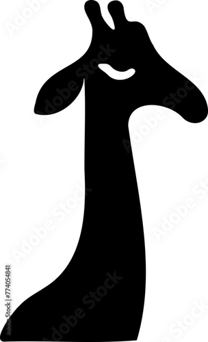 Tête de girafe flat design, vecteur noir sur fond transparent