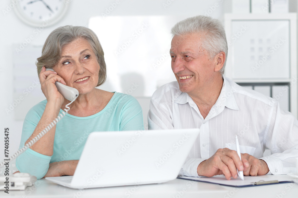 portrait of two old people working with a laptop in the office portrait of two old people working with a laptop in the office