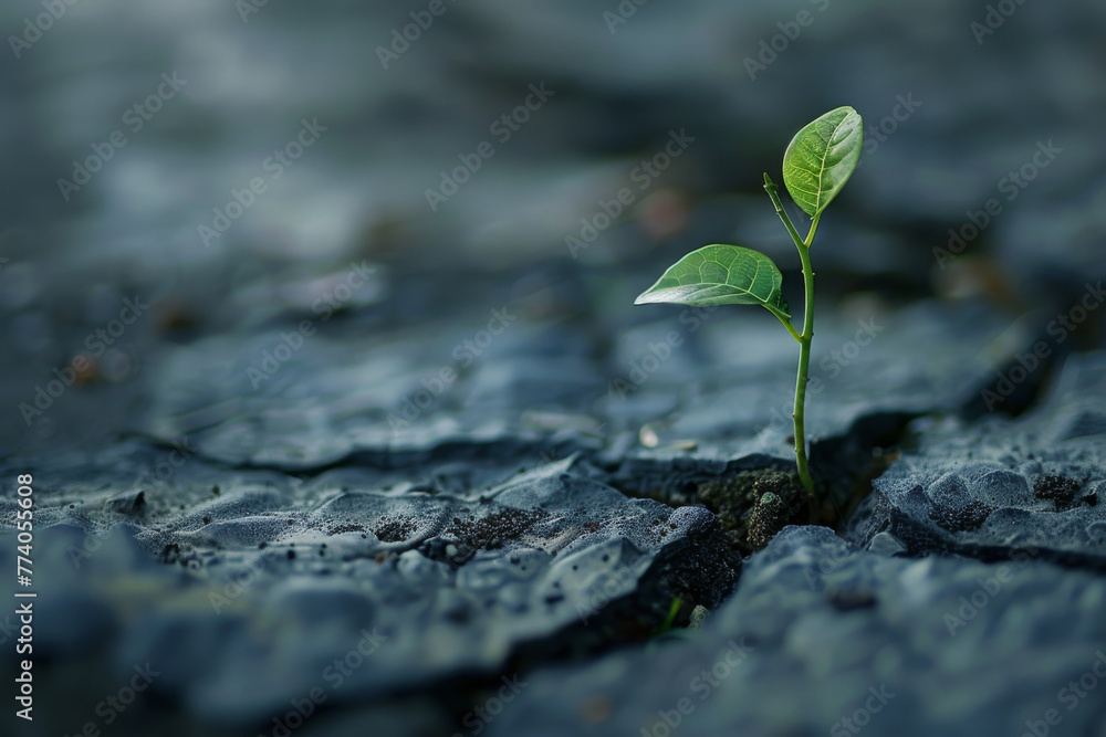 Resilient Green Sapling Sprouting Through Rocky Surface Resilient Green Sapling Sprouting Through Rocky Surface