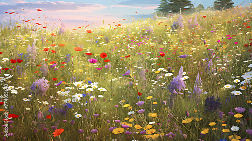 Colorful meadow with wildflowers in summer