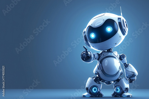 Positive cute robot pointing at a space. Copy space © Sandu