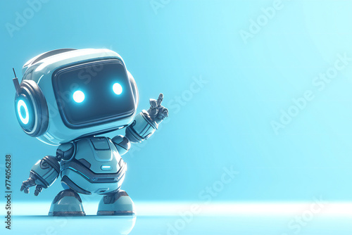 Positive cute robot pointing at a space. Copy space