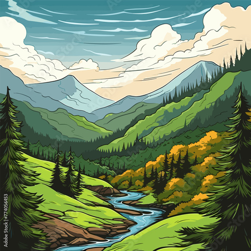Great Smoky Mountains. Great Smoky Mountains hand-drawn comic illustration. Vector doodle style cartoon illustration