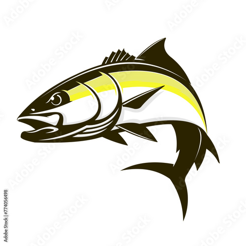Amberjack Fishing Logo Template. Unique and fresh amberjack fish jumping out of the water. Great to use as your amberjack fishing acitivity. 